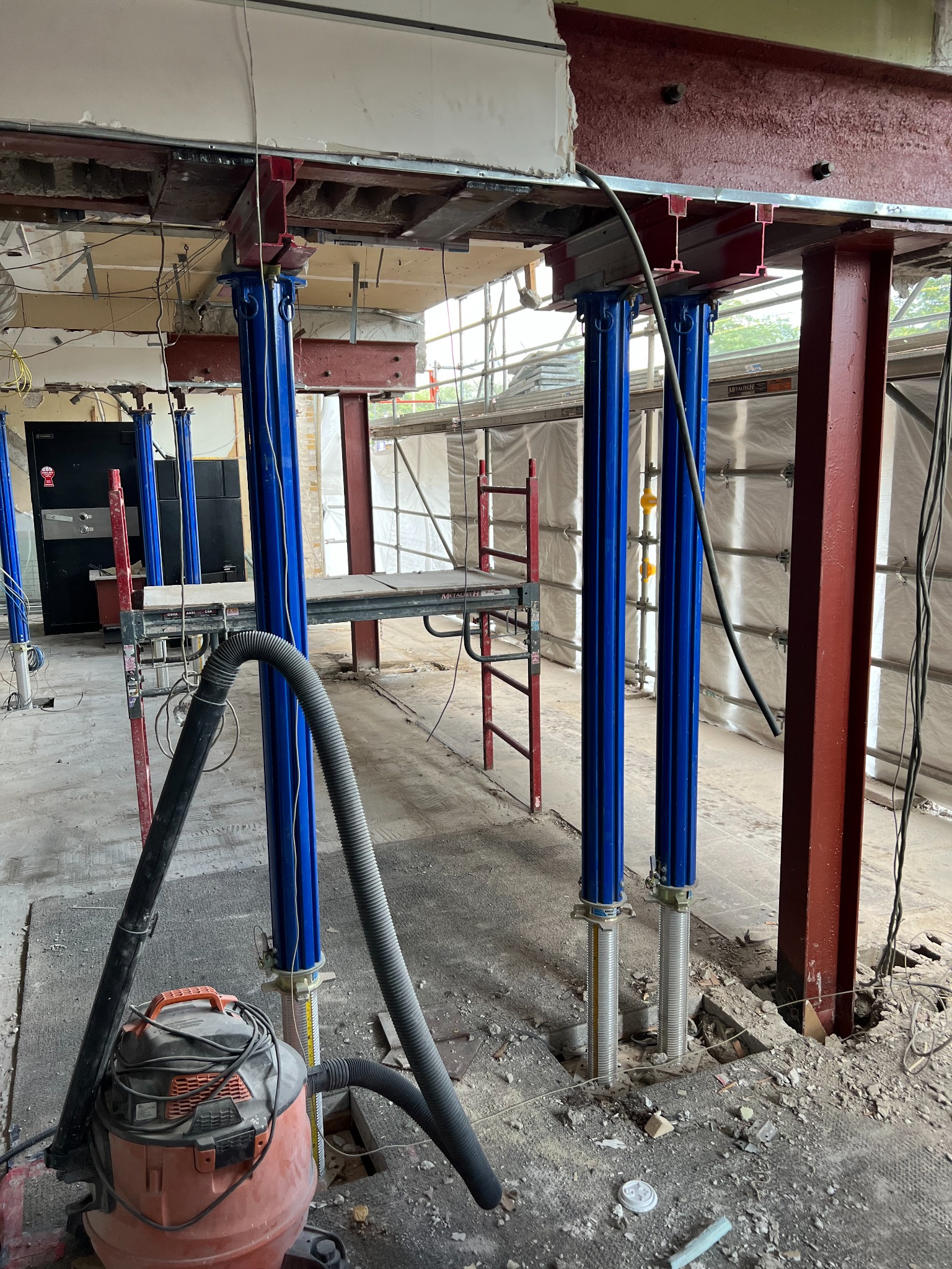 Temporary structural shoring during the Scotiabank The Kingsway renovation