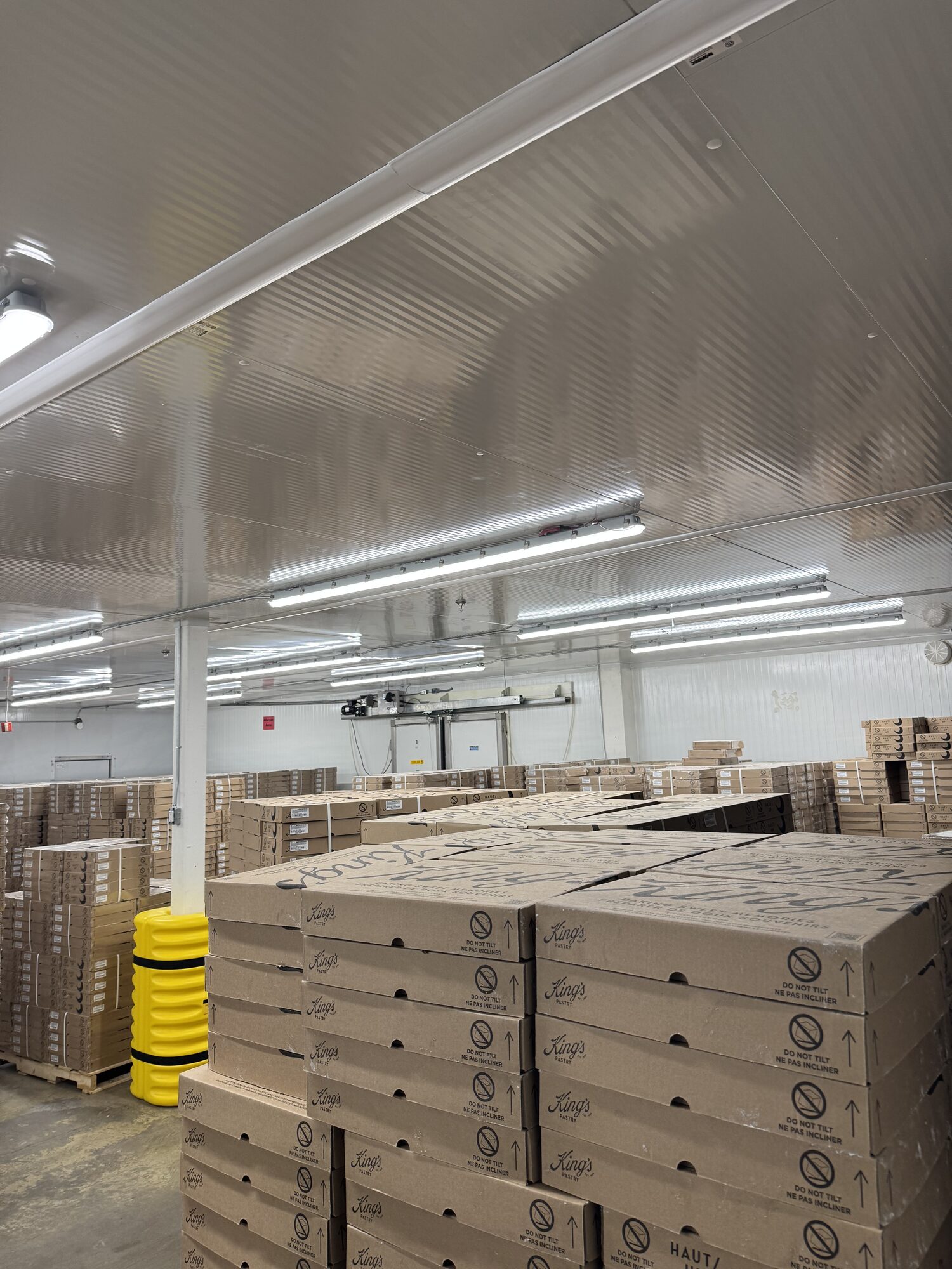 Completed insulated ceiling and new lighting above the finished-goods warehouse