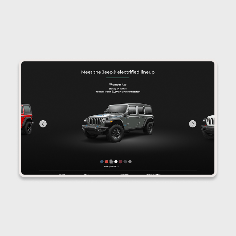 Desktop view of the Jeep electrified lineup, showcasing scalable experience patterns in this automotive UX design case study.