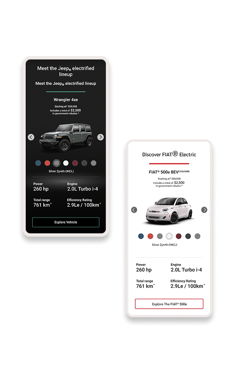 Mobile interfaces for Jeep and FIAT, demonstrating responsive vehicle journeys in our automotive UX design case study.