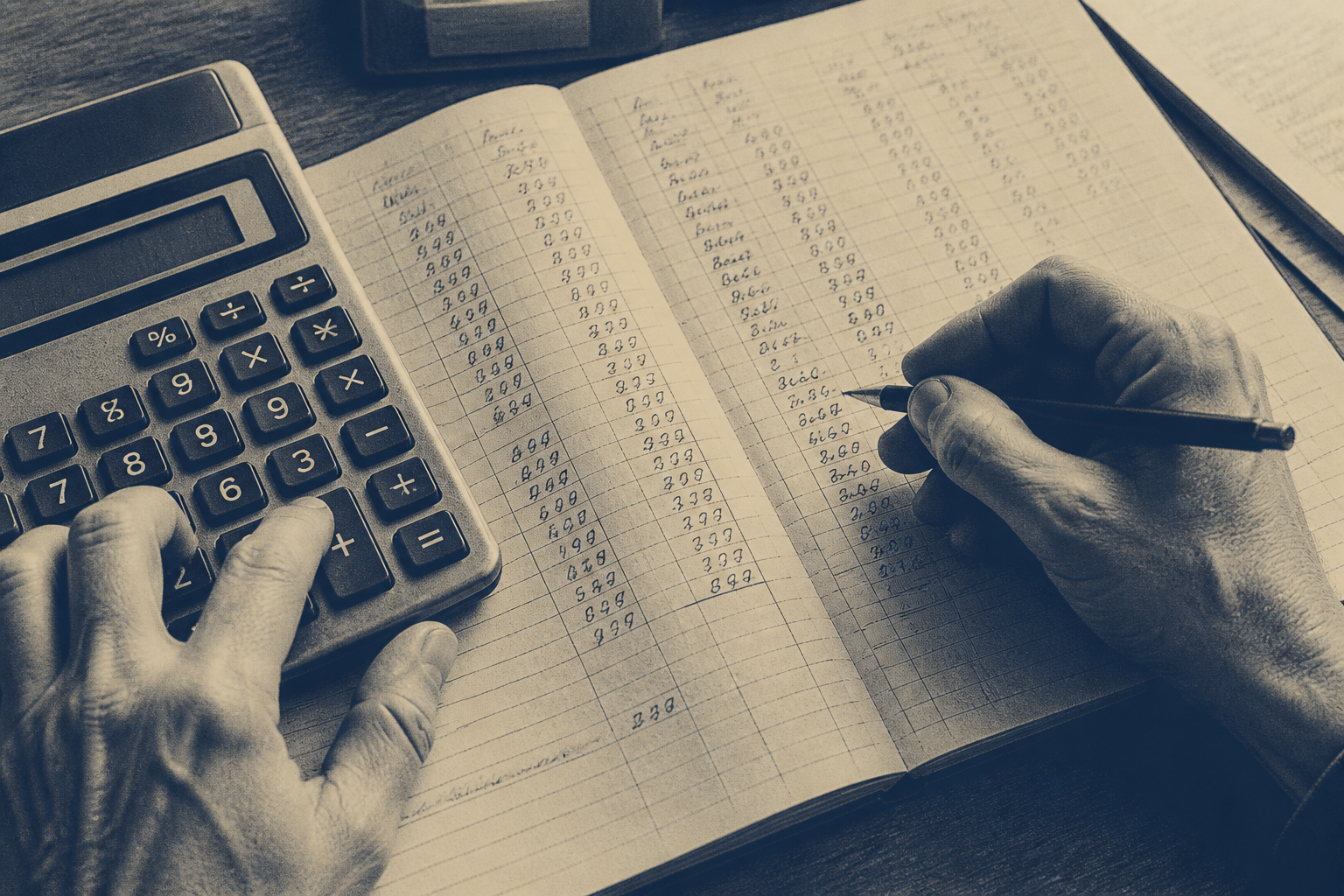 Calculator and ledger for cleanup work