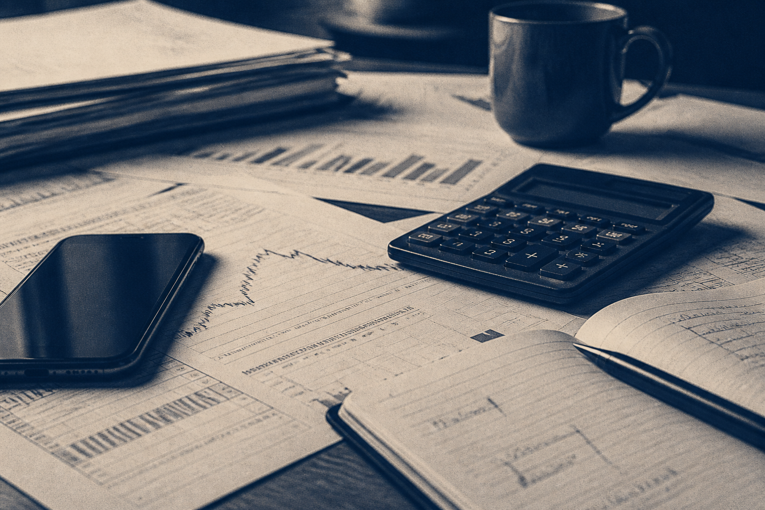 Charts and desk for bookkeeping overview