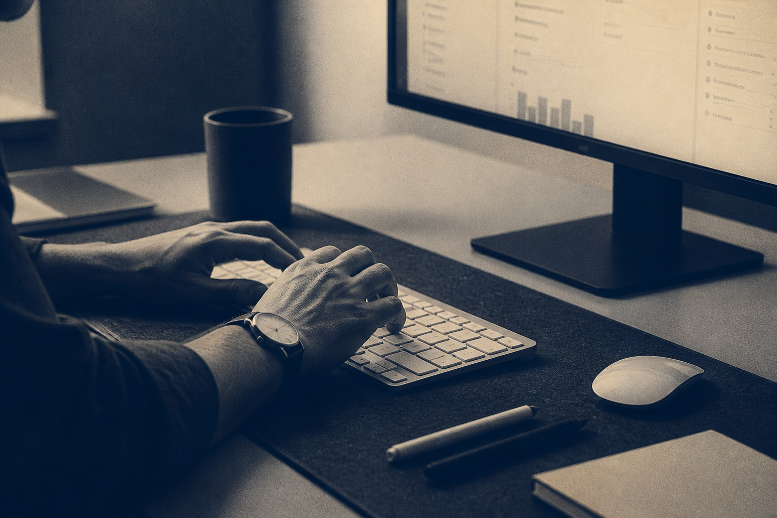 Hands at a keyboard during bookkeeping