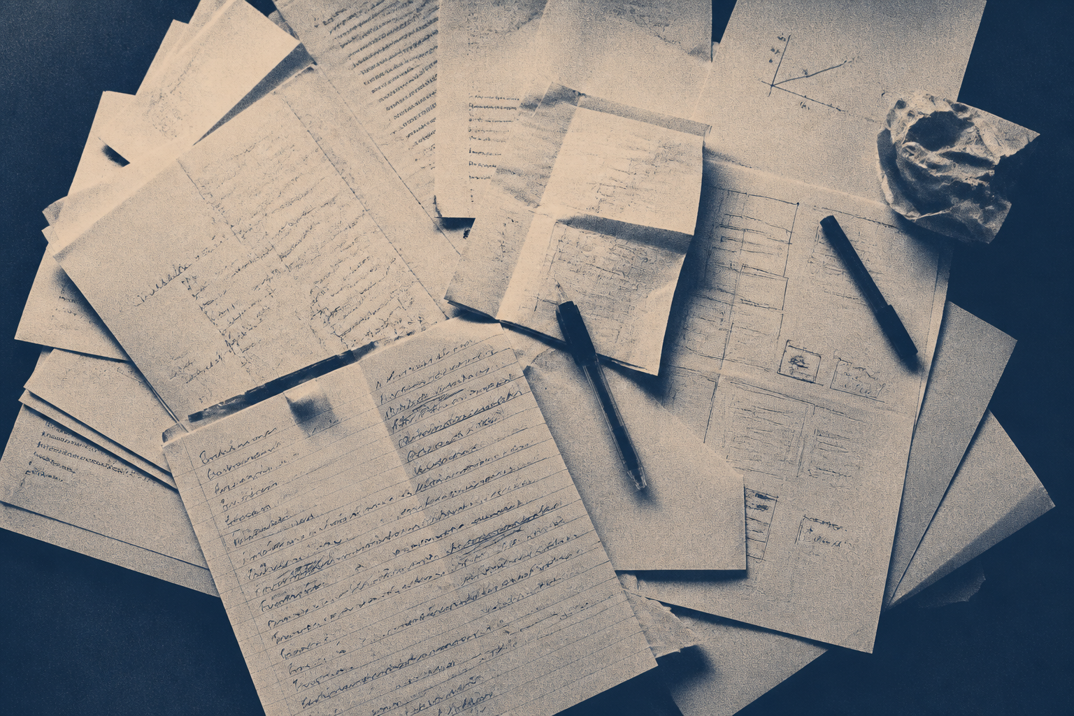 Stack of unsorted papers and receipts