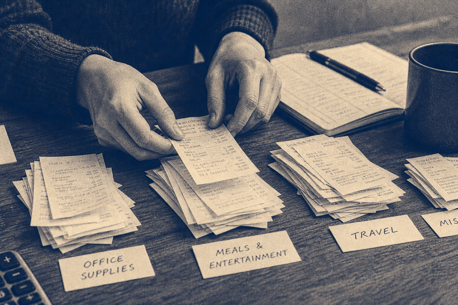 Freelancer sorting receipts toward clean books