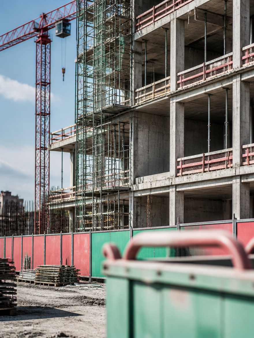 Scaffolding around a building under construction