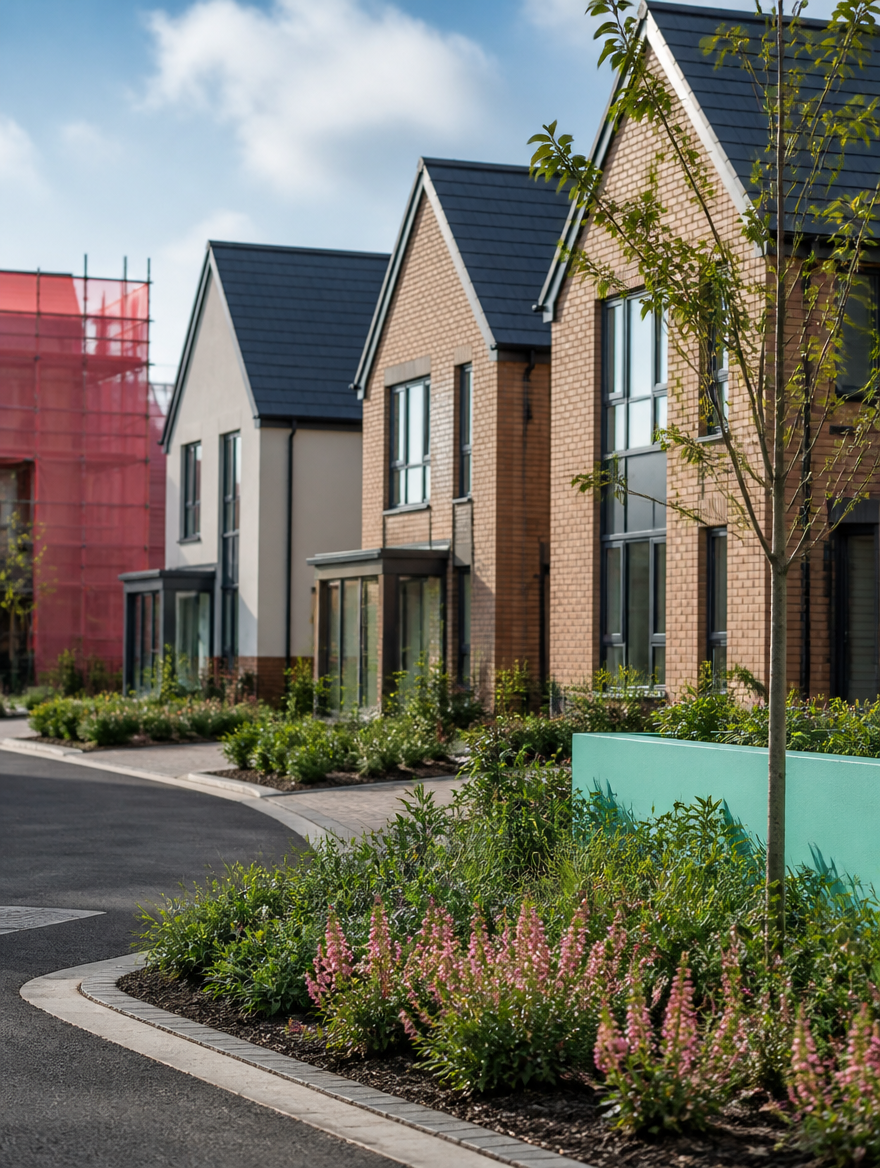 Newly built brick housing on the Waterbeach New Town development