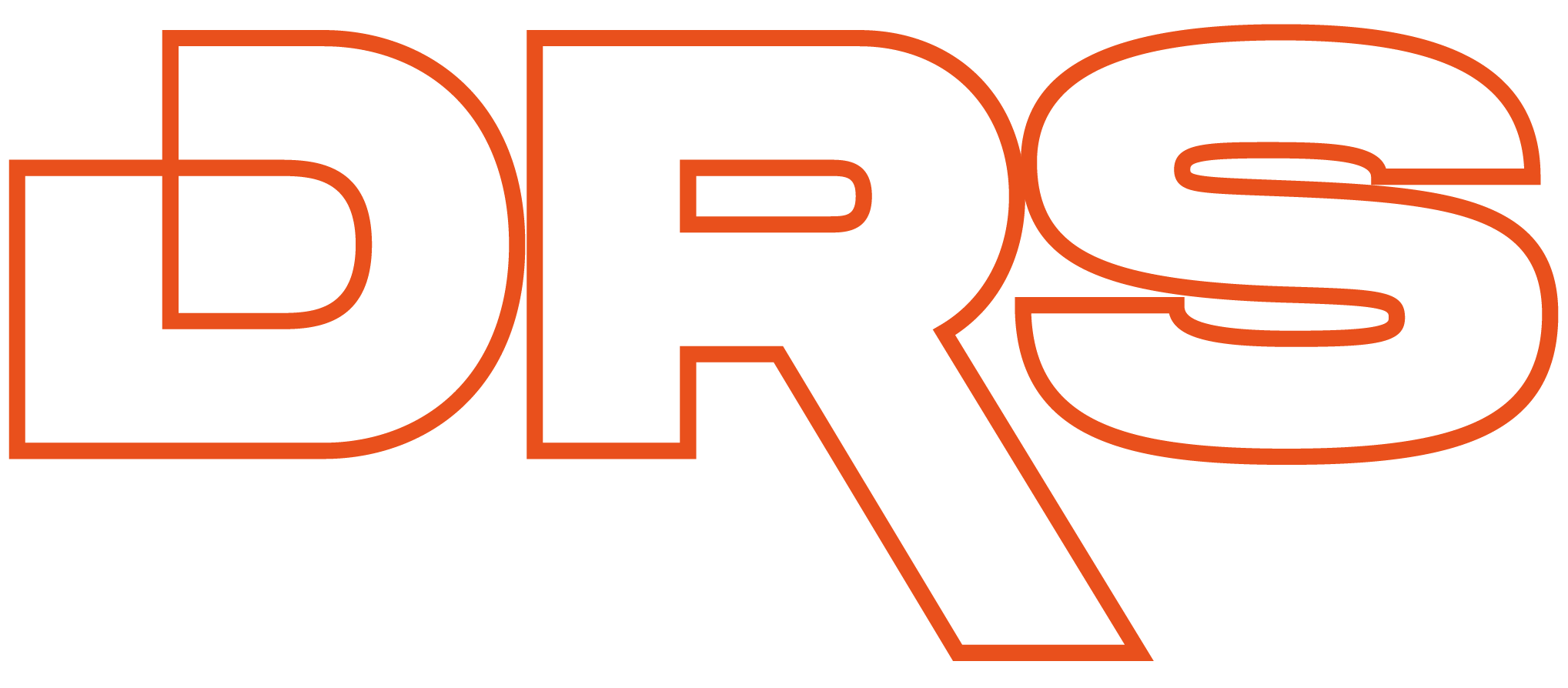 Logotipo simple con las letras DRS en un contorno naranja sobre fondo transparente.