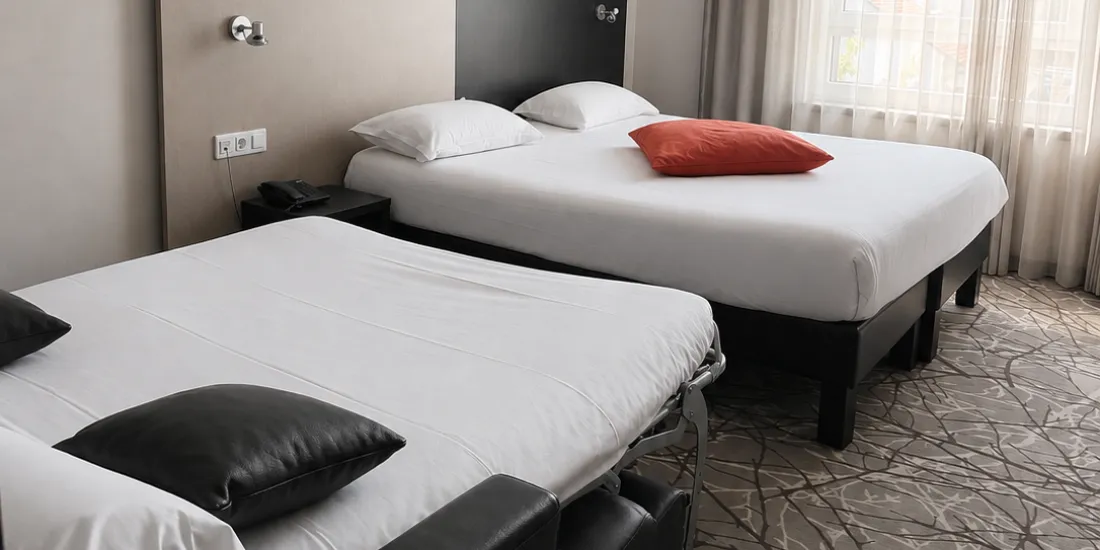 Espace salon avec canapé-lit double de la Chambre Exécutive à Illkirch