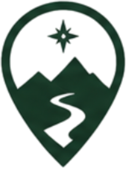 Logo with a map marker containing mountains, a winding river, and a star above, with text 'BUGLE VALLEY'.