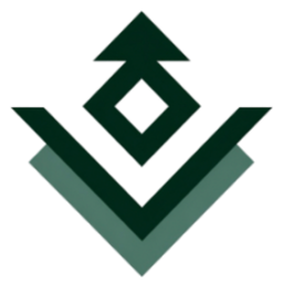 Geometric logo with a diamond shape above two overlapping angled lines pointing down.