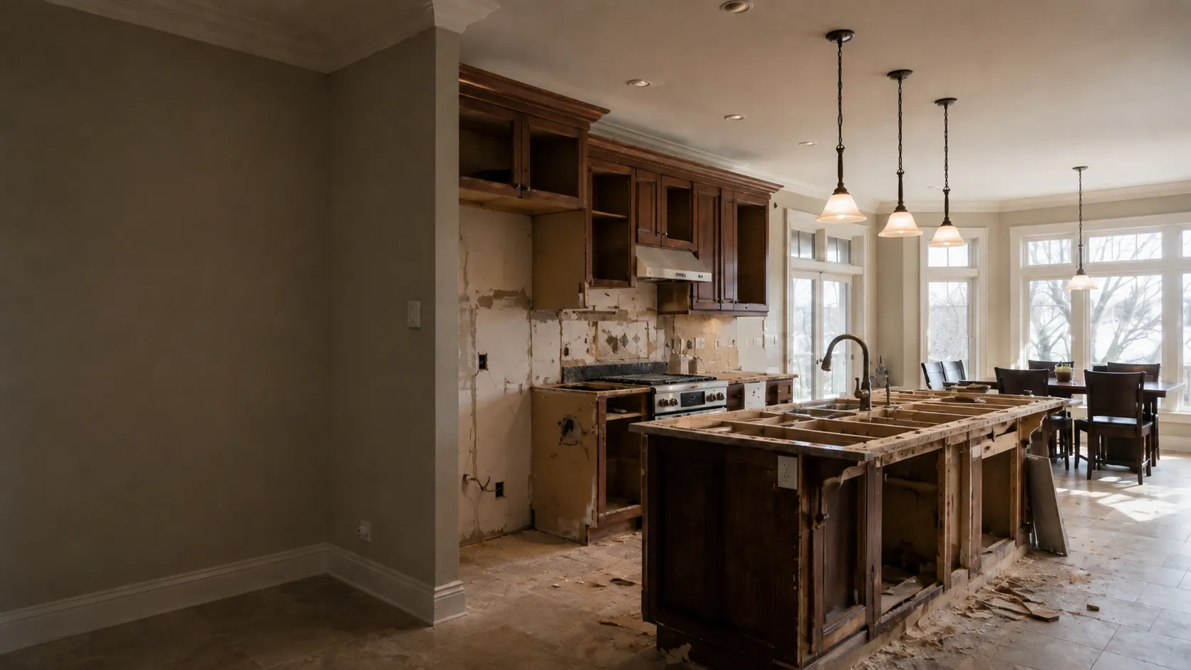 Kitchen mid-demolition during renovation
