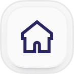 Icon of a simple house with a roof and door inside a rounded square button with subtle shadows.