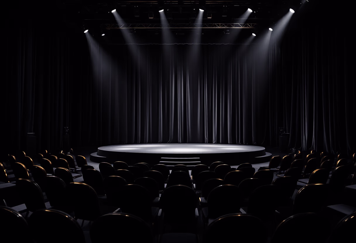 [background image] image of stage with seating (for an author & writer)