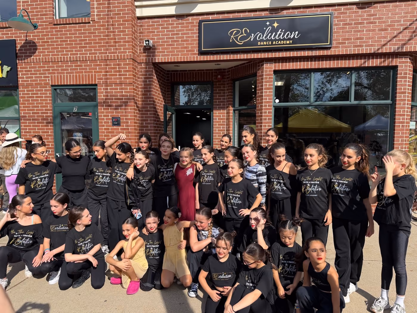 Revolution Dance Academy dancers gathered outside the Tenafly NJ studio