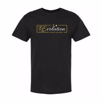 The REvolution T-shirt, black cotton tee with the RDA script logo