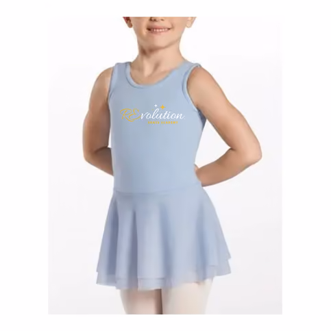 RDA tank glimmer dress in blue, a leotard with attached skirt for Tiny Twos