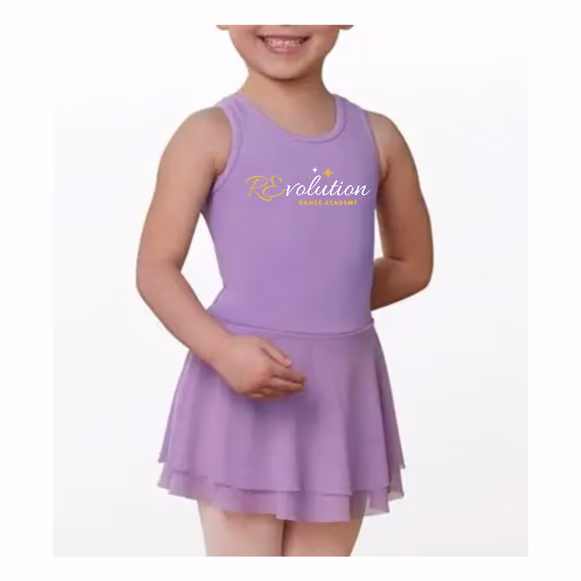 RDA tank glimmer dress in purple, a leotard with attached skirt for Tiny Tots