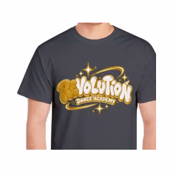 The REbel T-shirt, dark grey cotton tee with the gold REvolution graphic