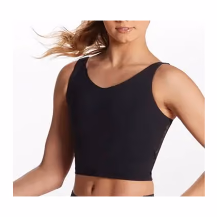 RDA longer-length crop top, option B, black tank cut with mesh back