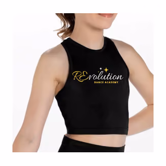 RDA longer-length crop top, option A, black with high neck and racerback