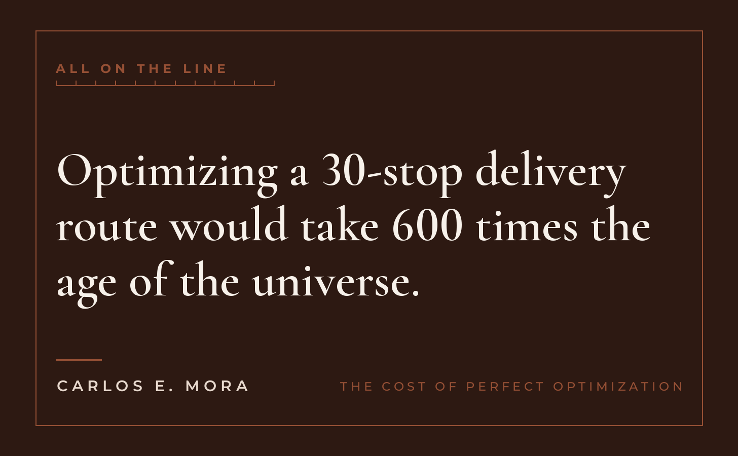 The Cost of Perfect Optimization, All on the Line essay card