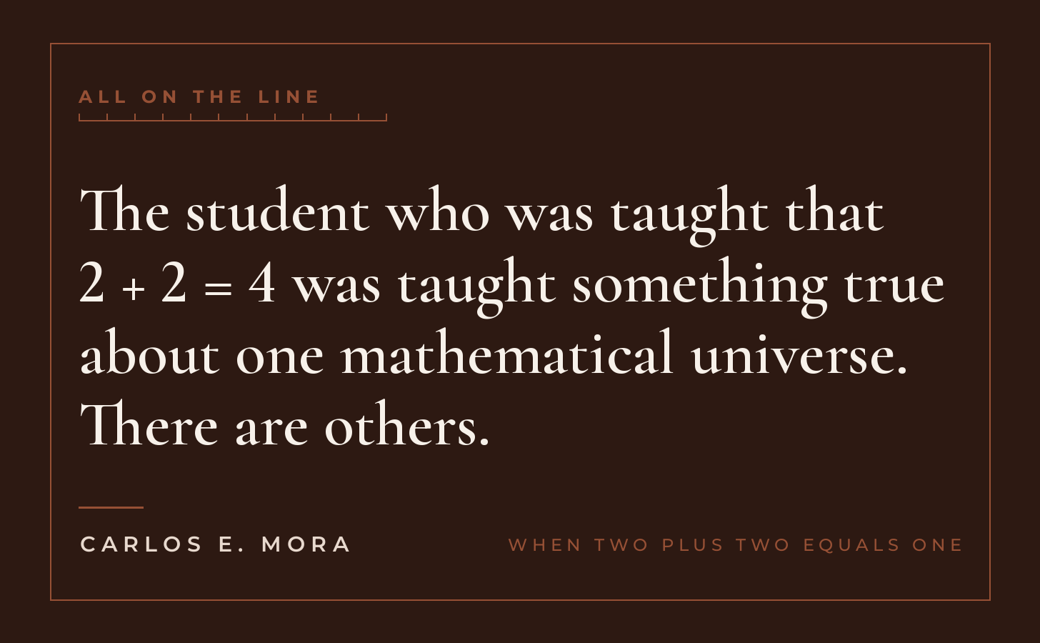 When Two Plus Two Equals One, All on the Line essay card