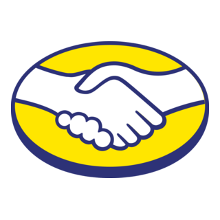 Logo Mercado Libre Dos manos blancas estrechándose dentro de un óvalo amarillo con borde azul.