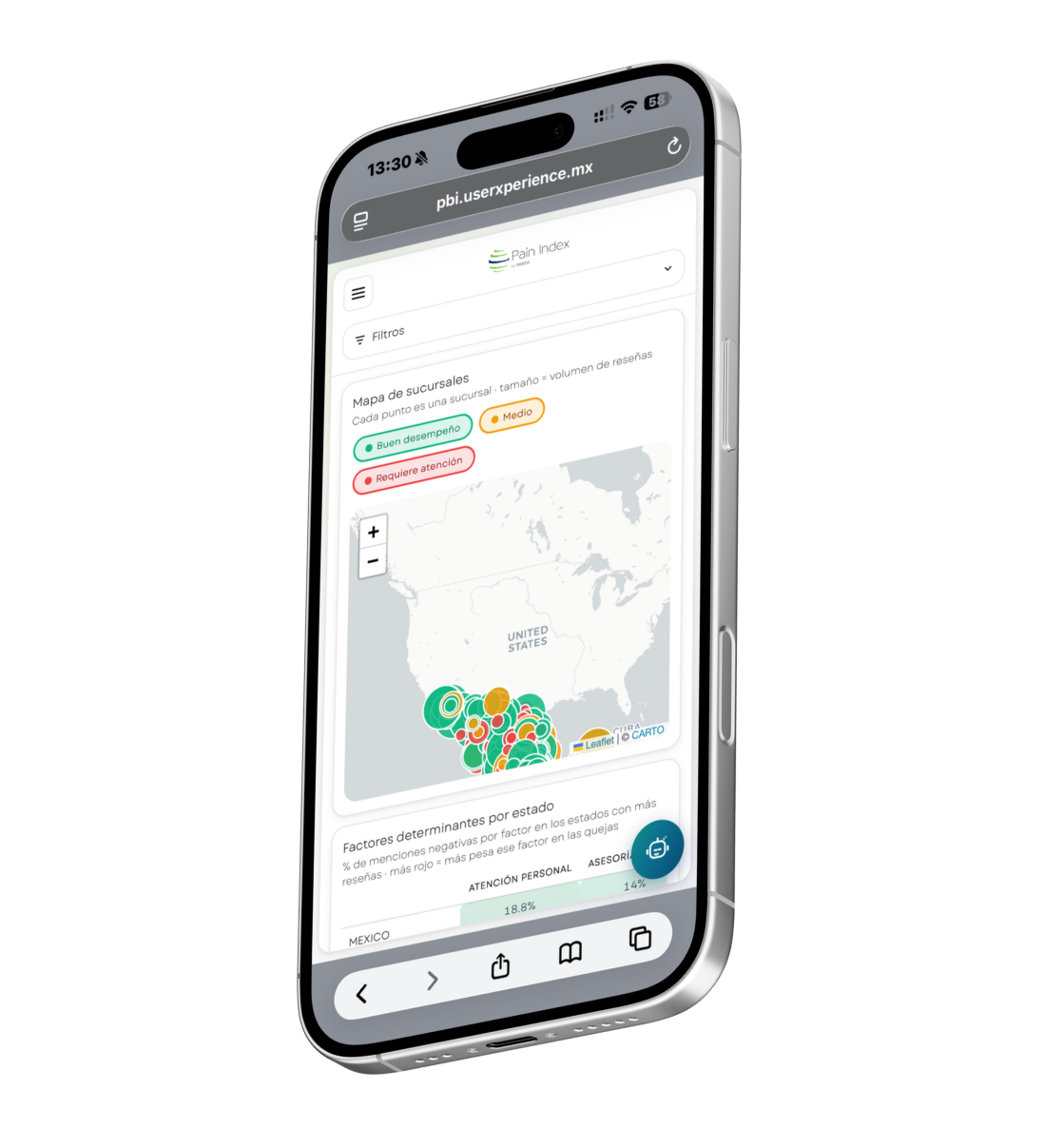 Pain Index en el celular: mapa de sucursales