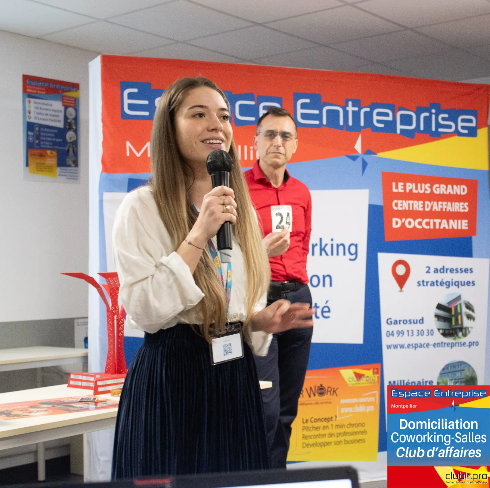 Afterwork Pitch Elevator Club LR mars 2025 à Montpellier : pitcheur au micro devant les participants