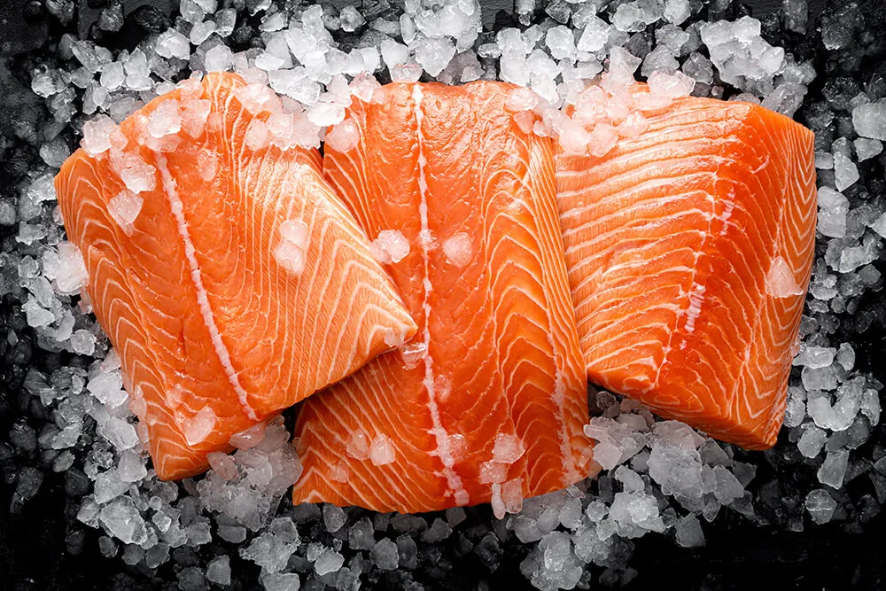 Fresh salmon fillets from the pantry's seafood selection