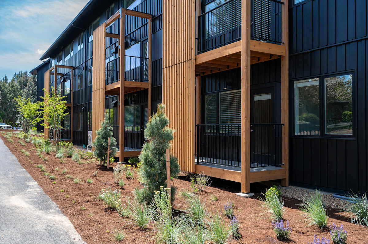 Apartment building with patios