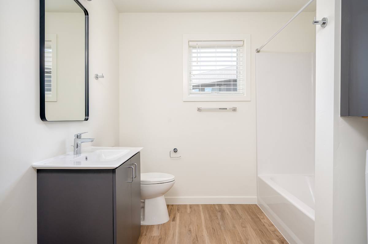 Bathroom with vanity and shower