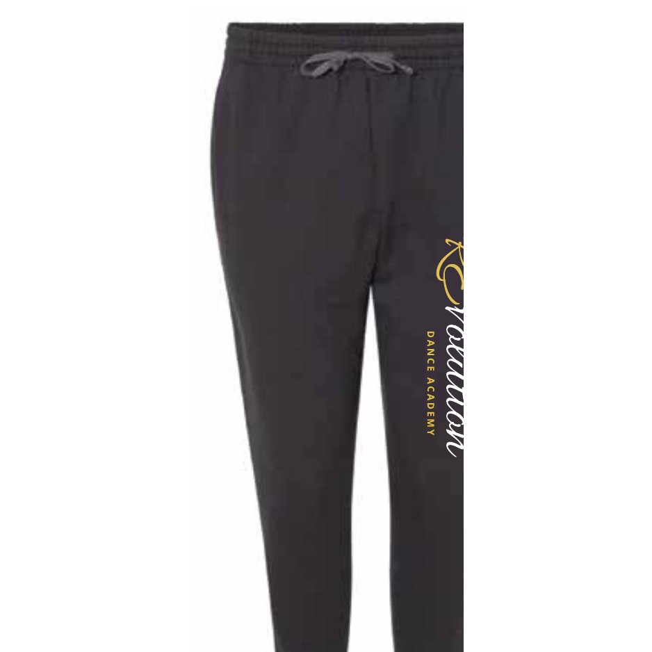Charcoal RDA joggers with the gold REvolution logo down the leg