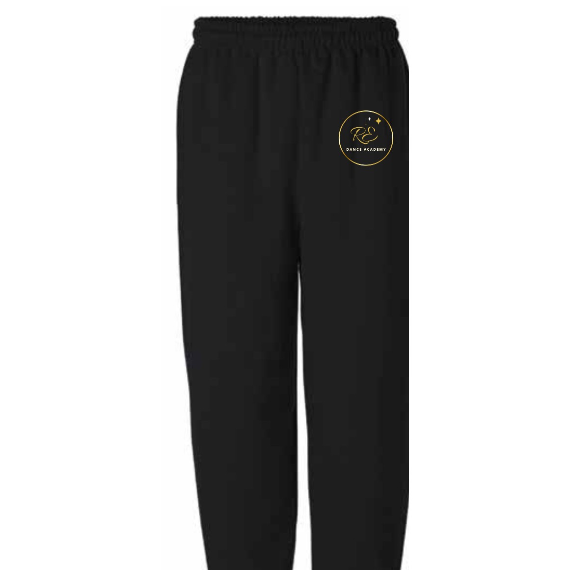 Black RDA sweatpants with the gold RE emblem