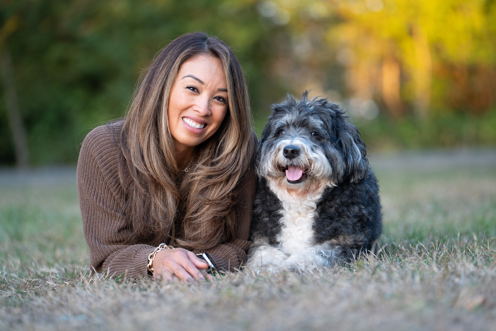 Rachel outdoors with one of her dogs