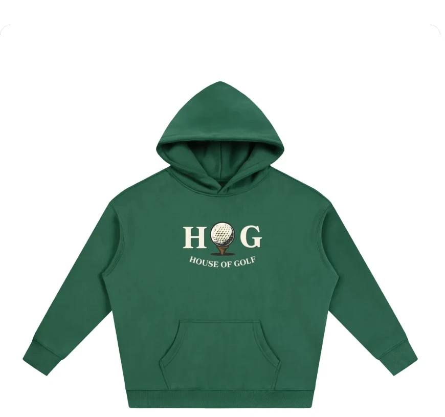 HOG House of Golf logo on a green Oversize Fleeced Hoodie