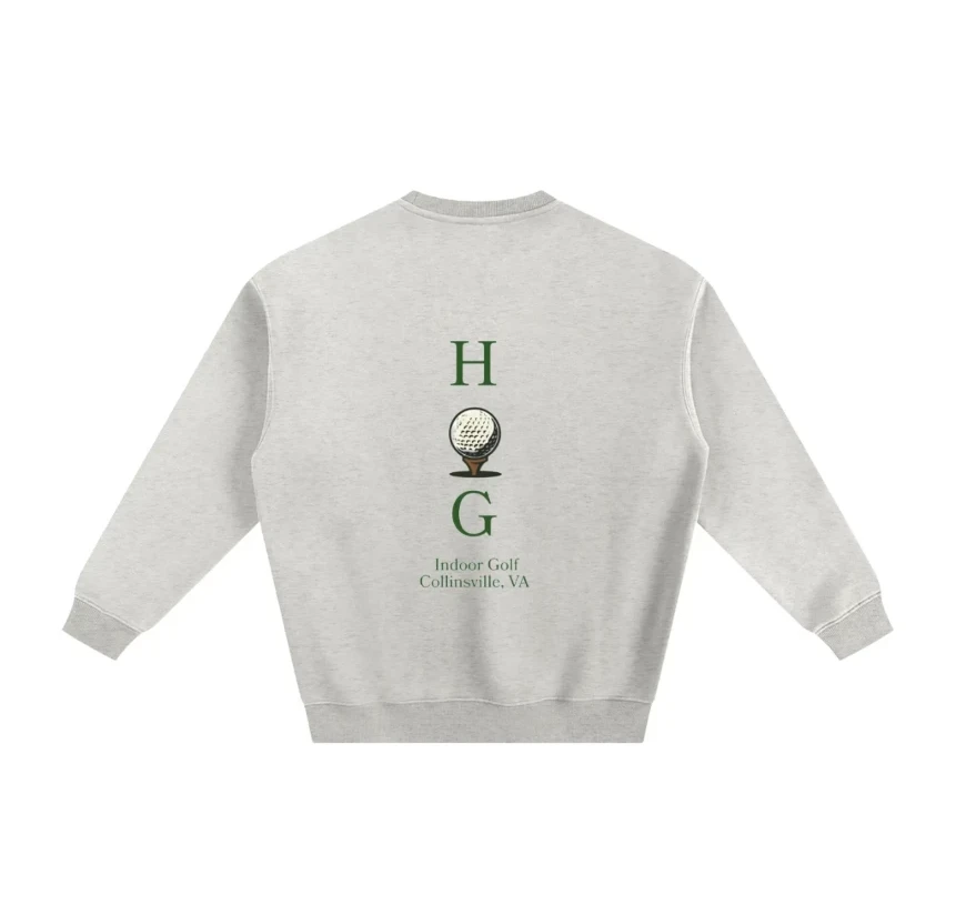 Back: HOG House of Golf logo on a heather grey Fleeced Sweatshirt