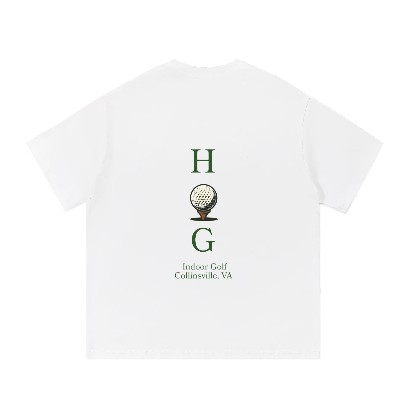 Back: HOG House of Golf logo on a white Essential Cotton T-Shirt