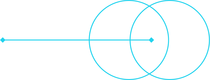 Two overlapping blue circles with a horizontal line ending in diamonds on each side.