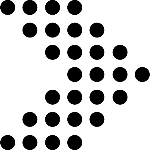 Right-pointing arrow made of black dots on a white background.