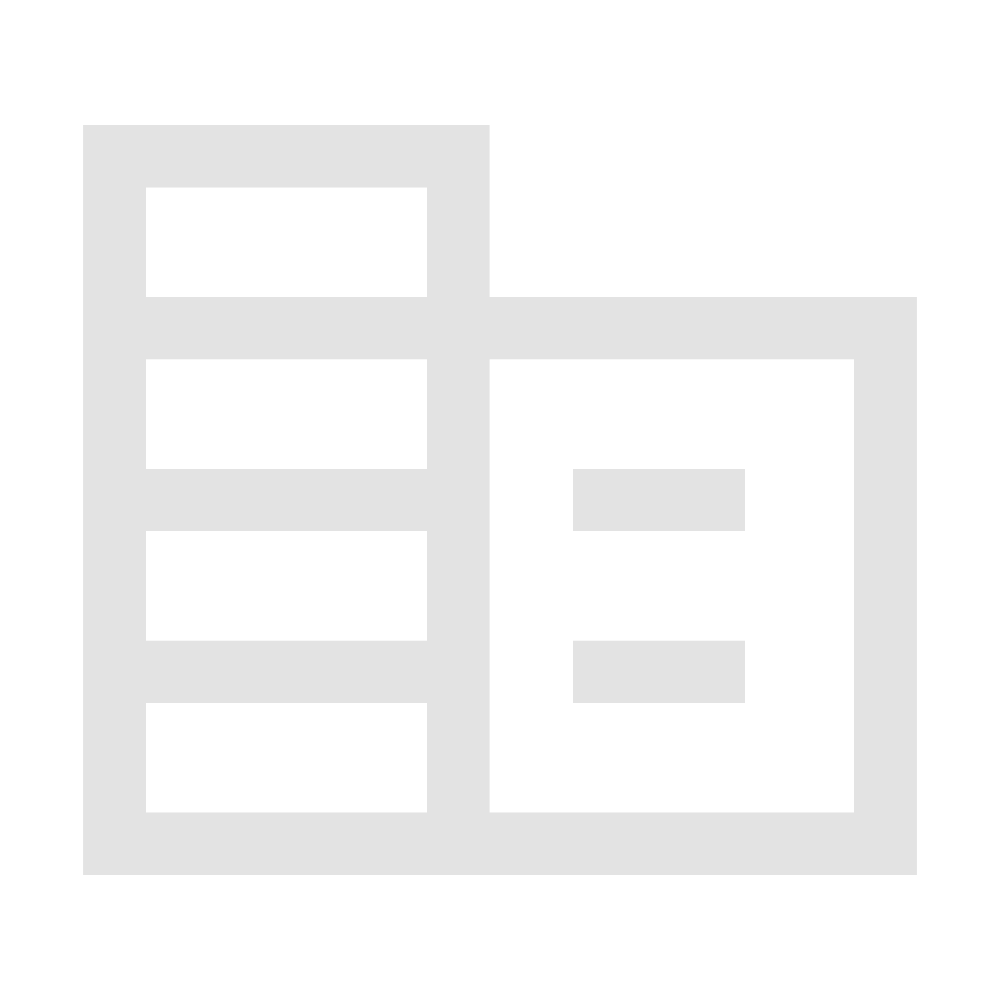 Icon of a building with three vertical window bars and two horizontal lines on the right side.