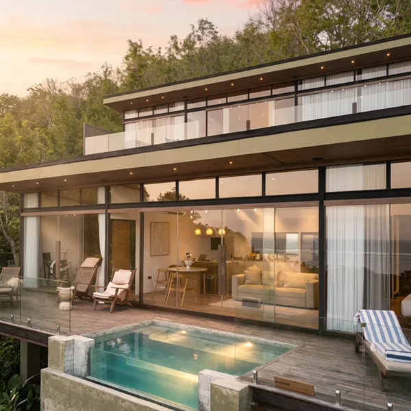 The Habitat Forest villas stepping down a planted hillside in Central Kuta