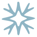 Stylized blue starburst with eight rounded points on a transparent background.