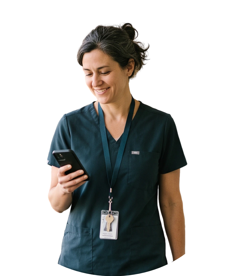 a physician checking PerfectServe software on a mobile device