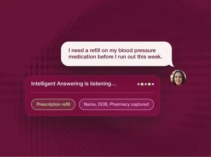 A healthcare software interface showing a user requesting a blood pressure medication refill