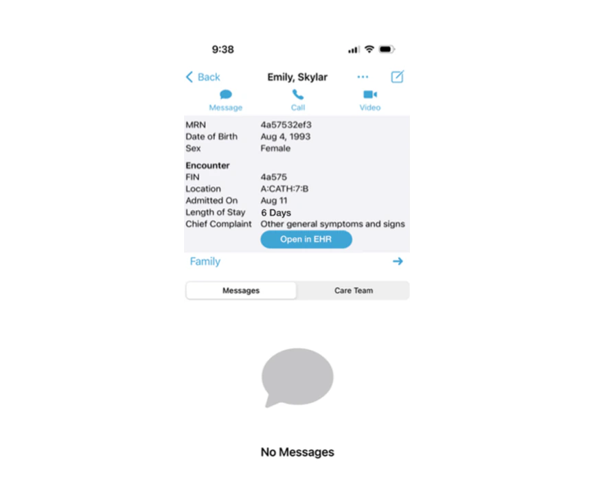 Patient details and communication options opened from the EHR