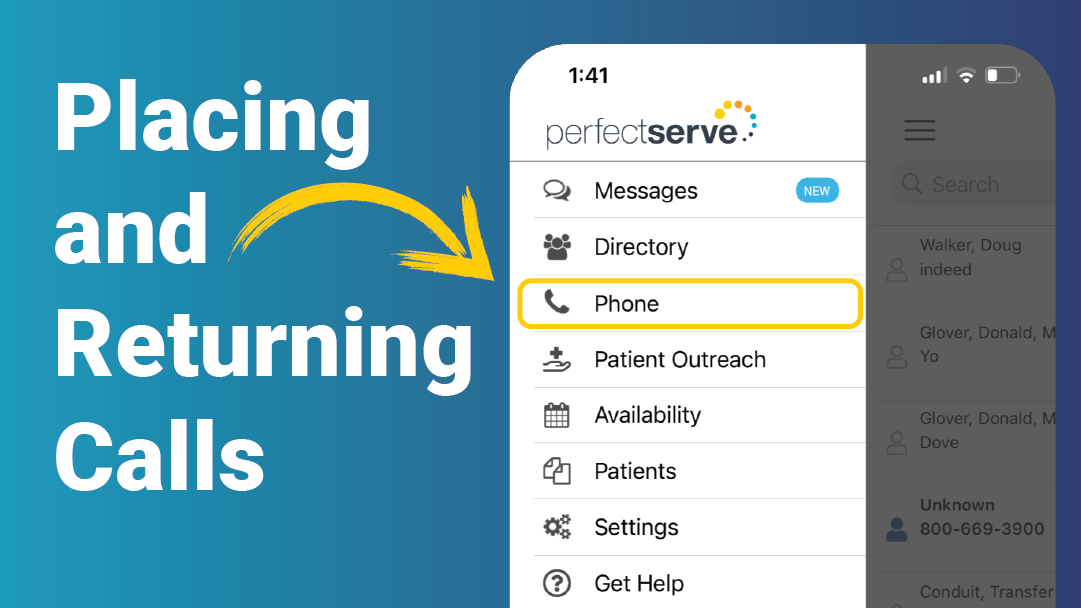 Mobile app interface showing Phone option for placing and returning calls