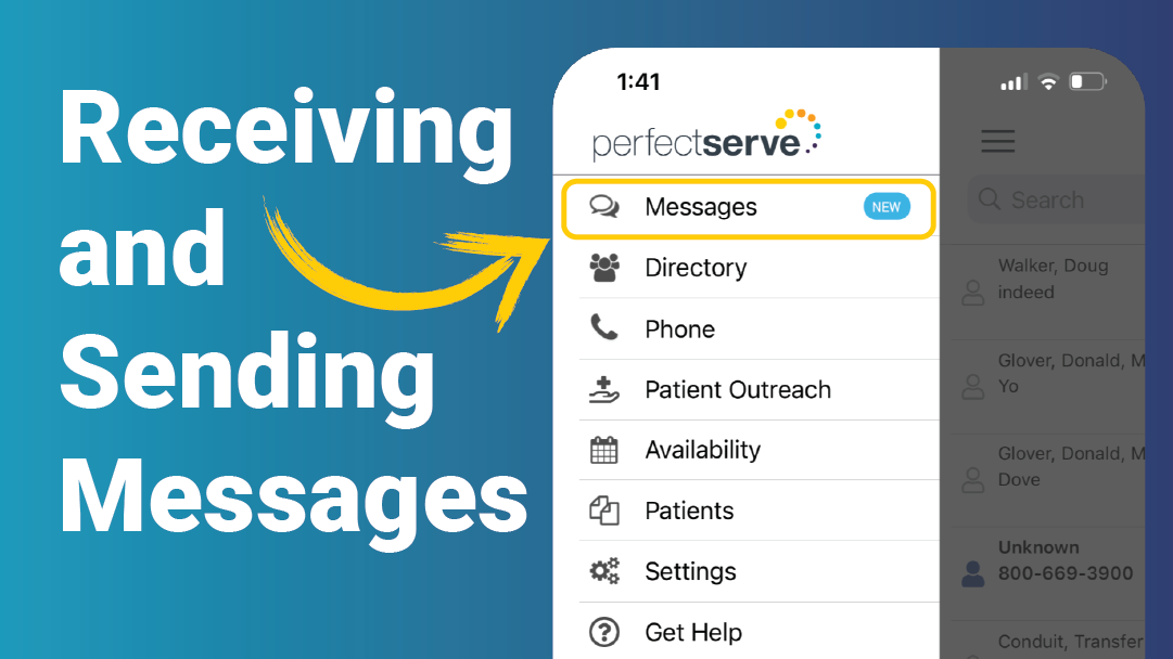 Healthcare messaging app with the Receiving and Sending Messages menu open