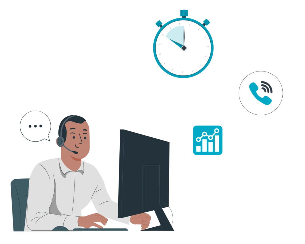 Illustration of a contact center operator at a console